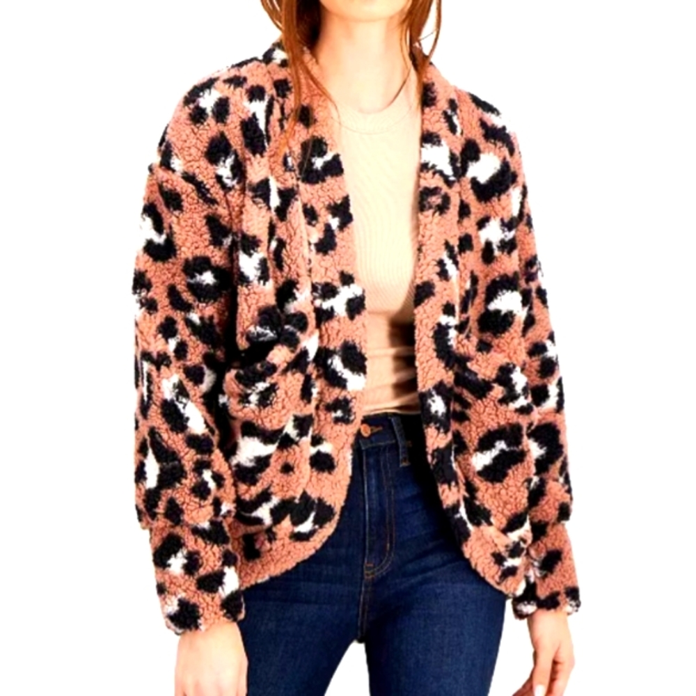 Cardigan open deep khaki leopard print size large